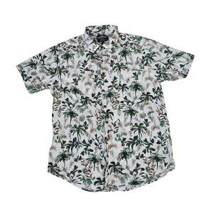 Rodd & Gunn Mens L Sabre Peak Short Shirt White Green Leaf Print
